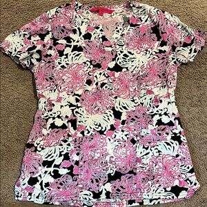 Floral Pink and Black Women's Top